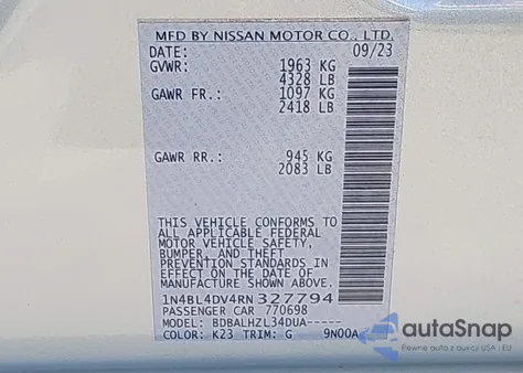 2024 Nissan Altima Sv Fwd из США, поврежденный, VIN 1N4BL4DV4RN327794